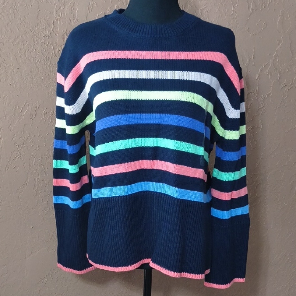 NWT GAP Navy Multicolor Striped Oversized Sweater